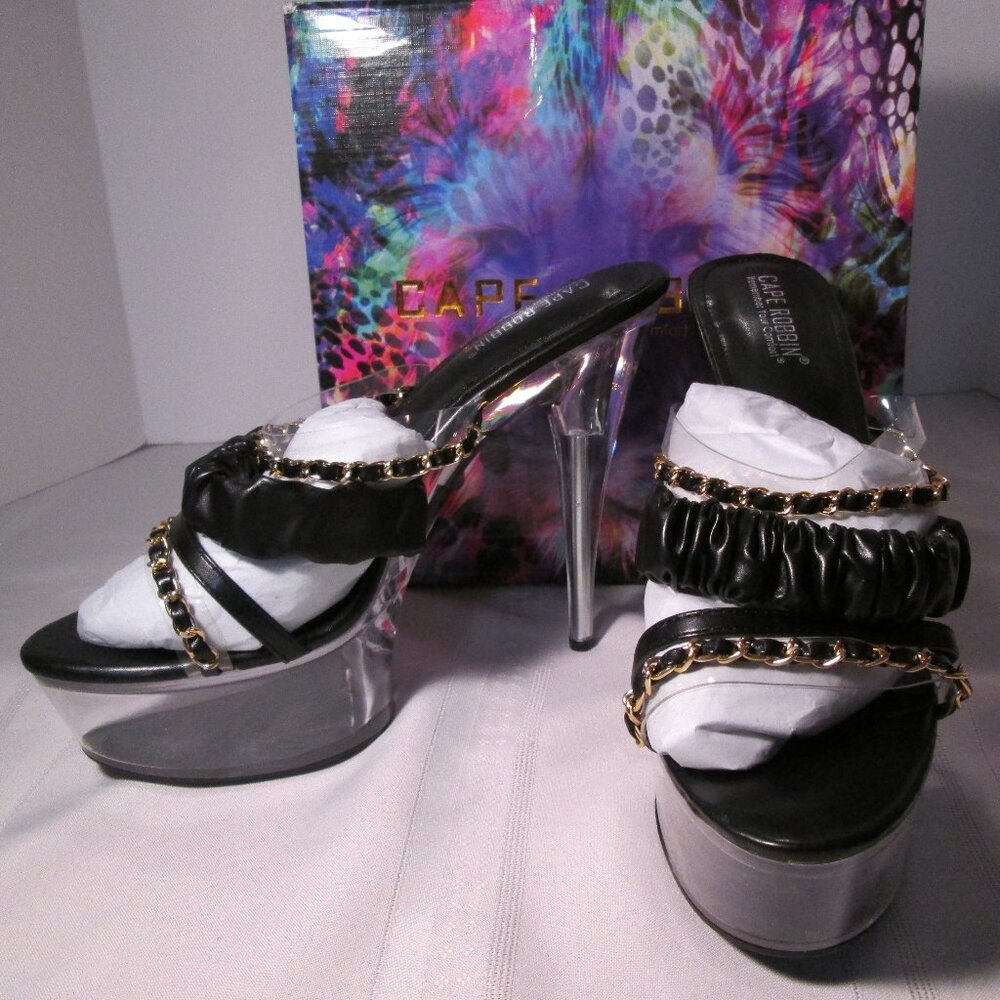 Cape Robbin Callum Black Gold Chain Platform Heels Sz 11 - Picture 6 of 11